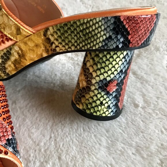 Geriger Gefallel Platform Mules Multicolor Snakeskin & Rhinestones Size 10 - Picture 5 of 6